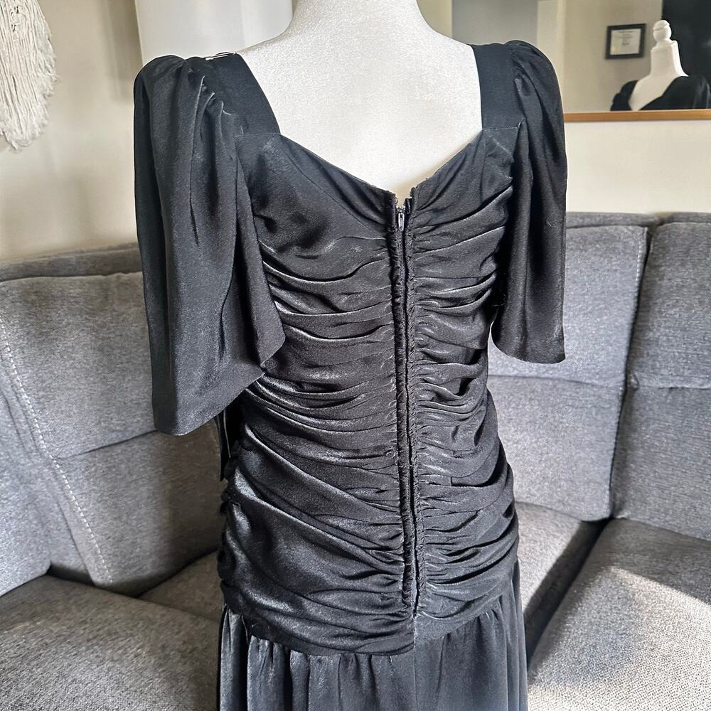 Vintage 80s black midi ruched dress - Picture 4 of 7